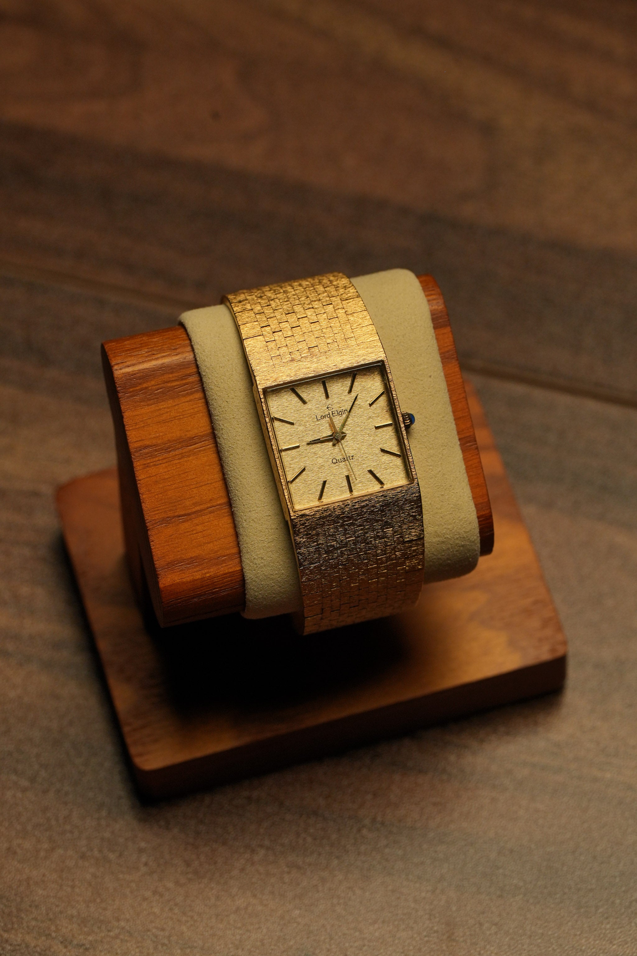 LORD ELGIN Quartz Tank Gold Dial Mint Swiss Movement 1970