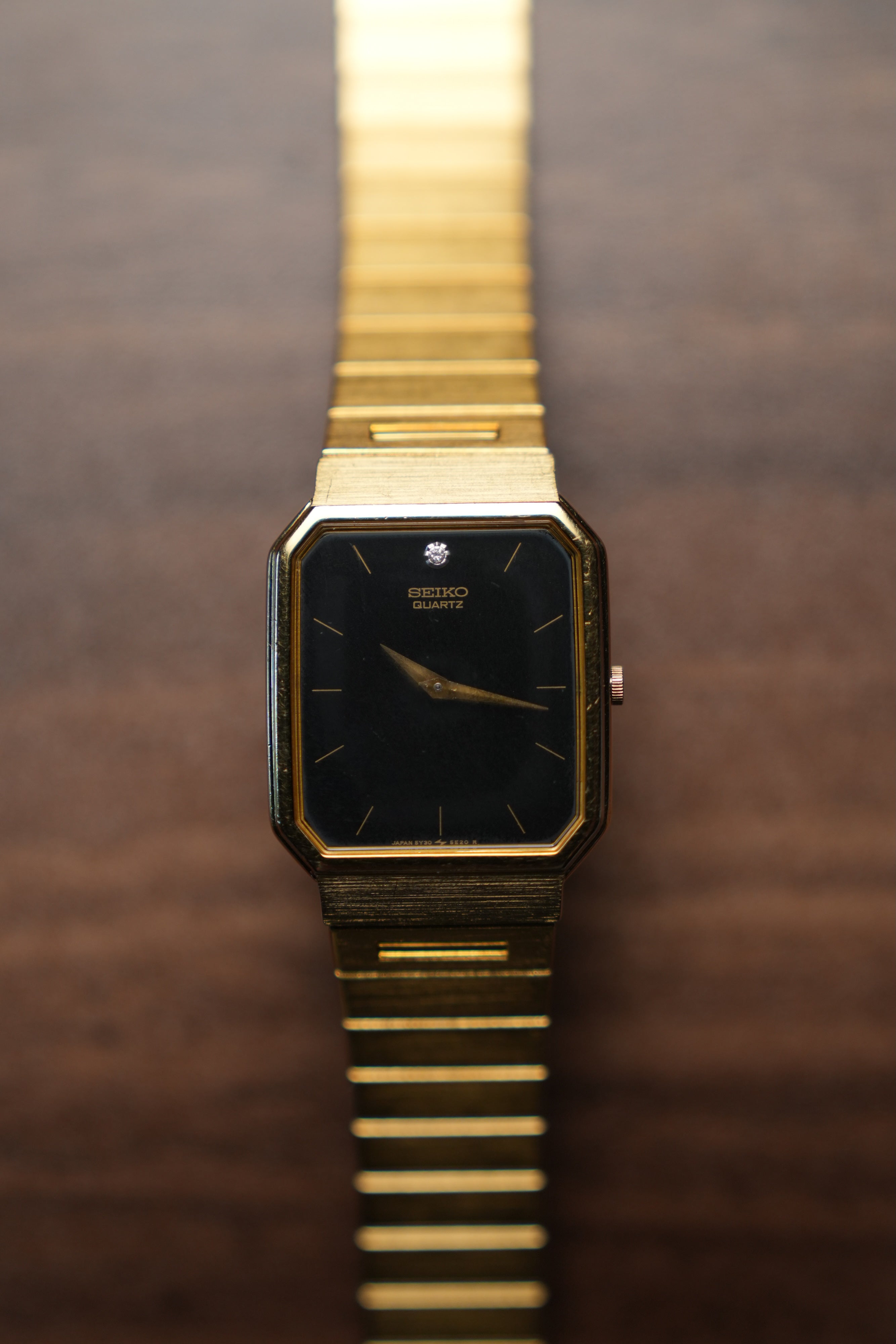 Seiko Black Dial Tank Diamond Melee 5Y30-5B89 Slight Hue in Crystal
