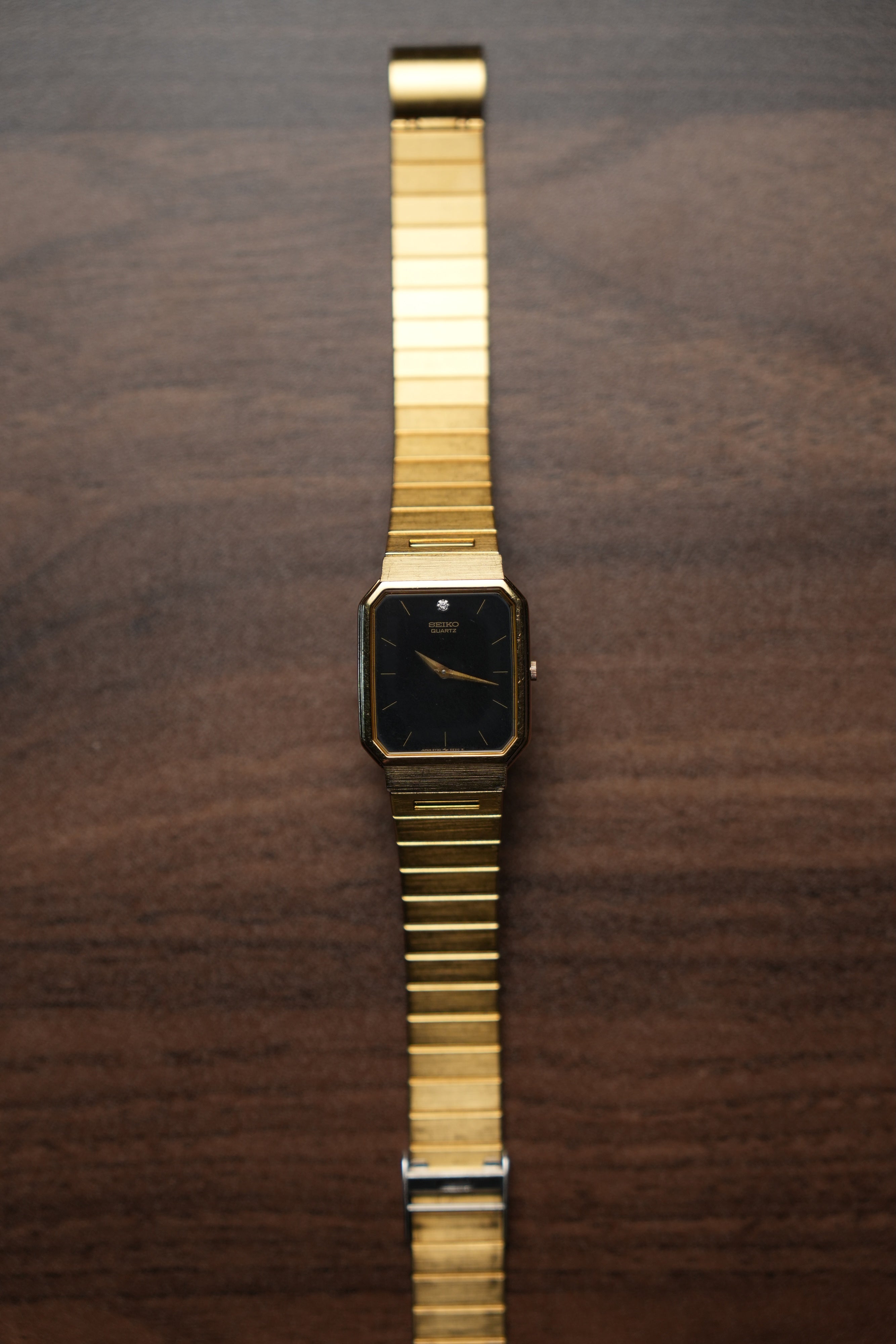 Seiko Black Dial Tank Diamond Melee 5Y30-5B89 Slight Hue in Crystal