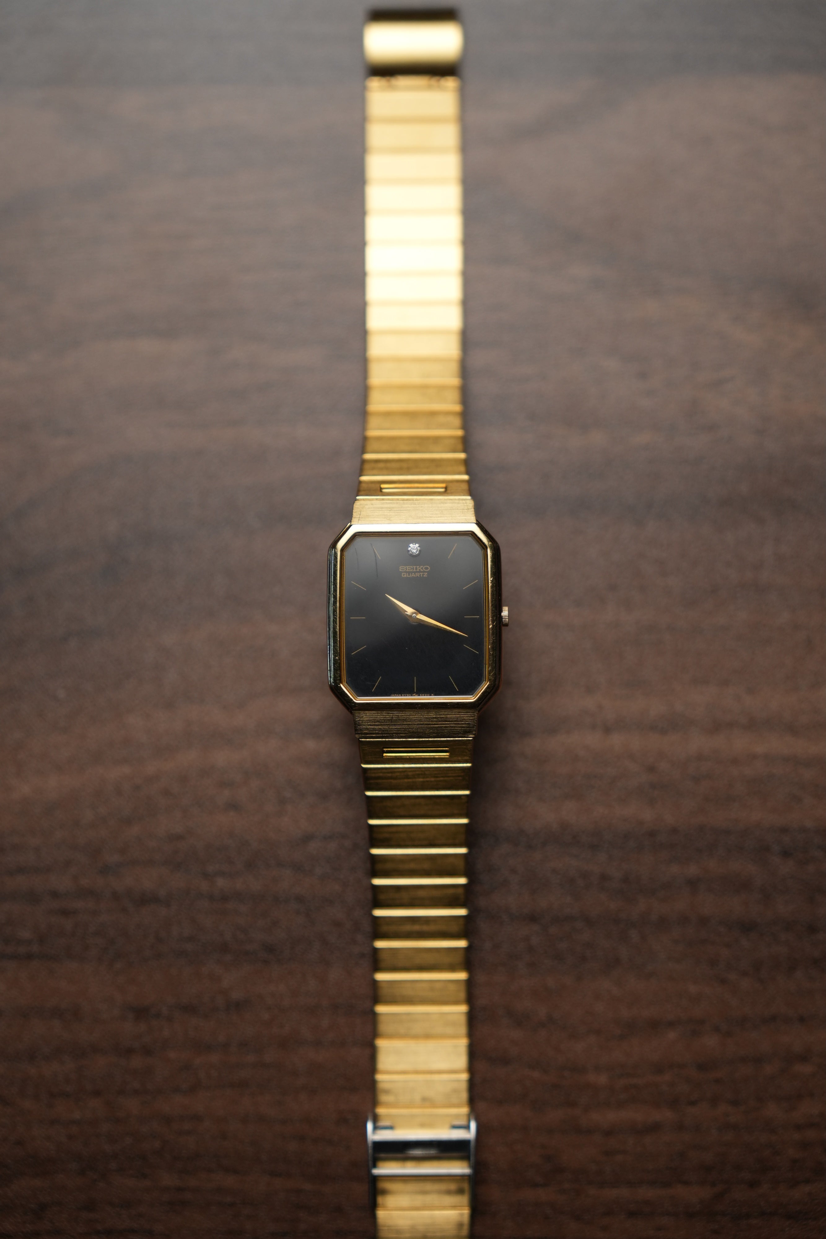 Seiko Black Dial Tank Diamond Melee 5Y30-5B89 Slight Hue in Crystal