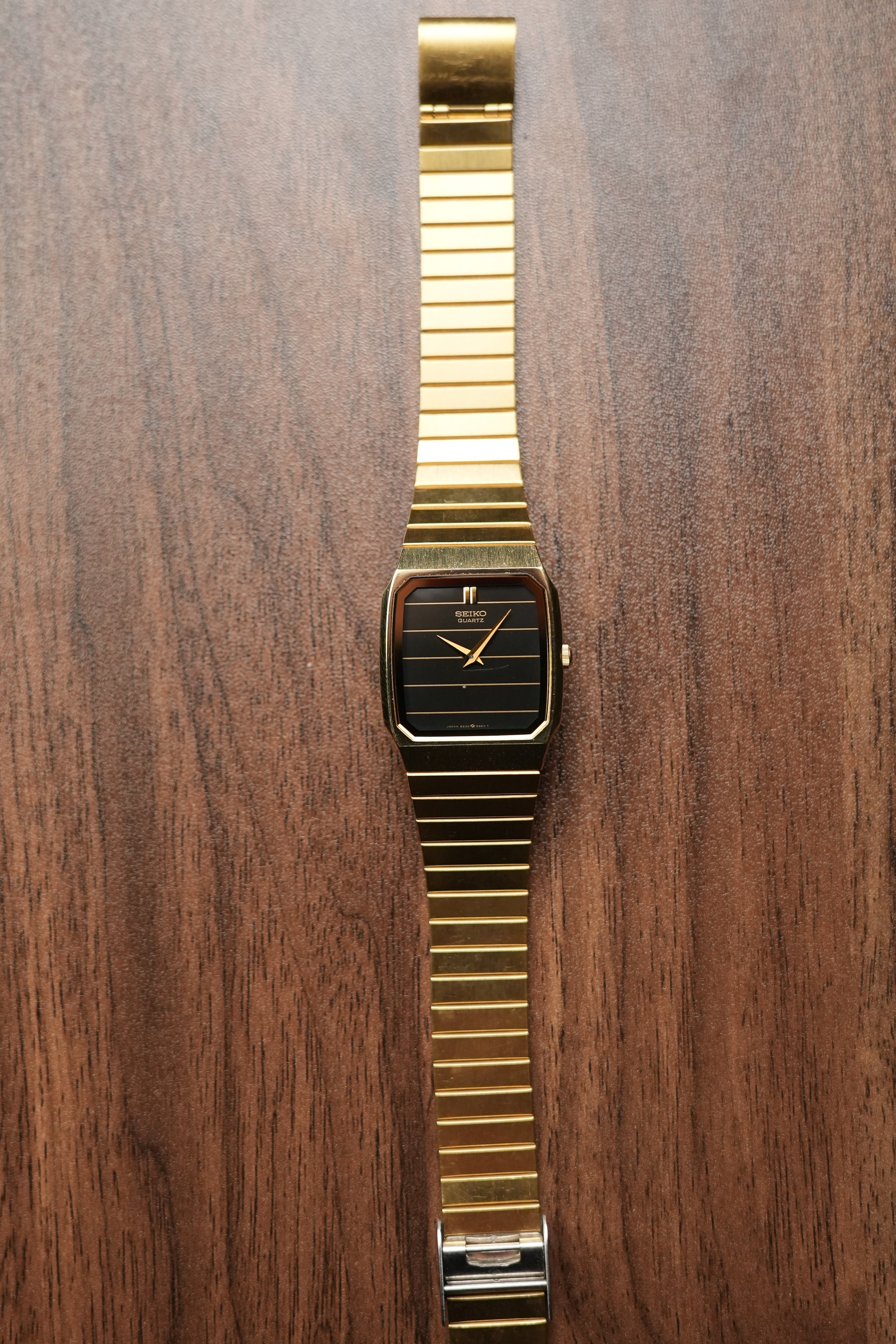 1985 Seiko Tank Lined Black Gold Dial 6530-5540 (Mint)