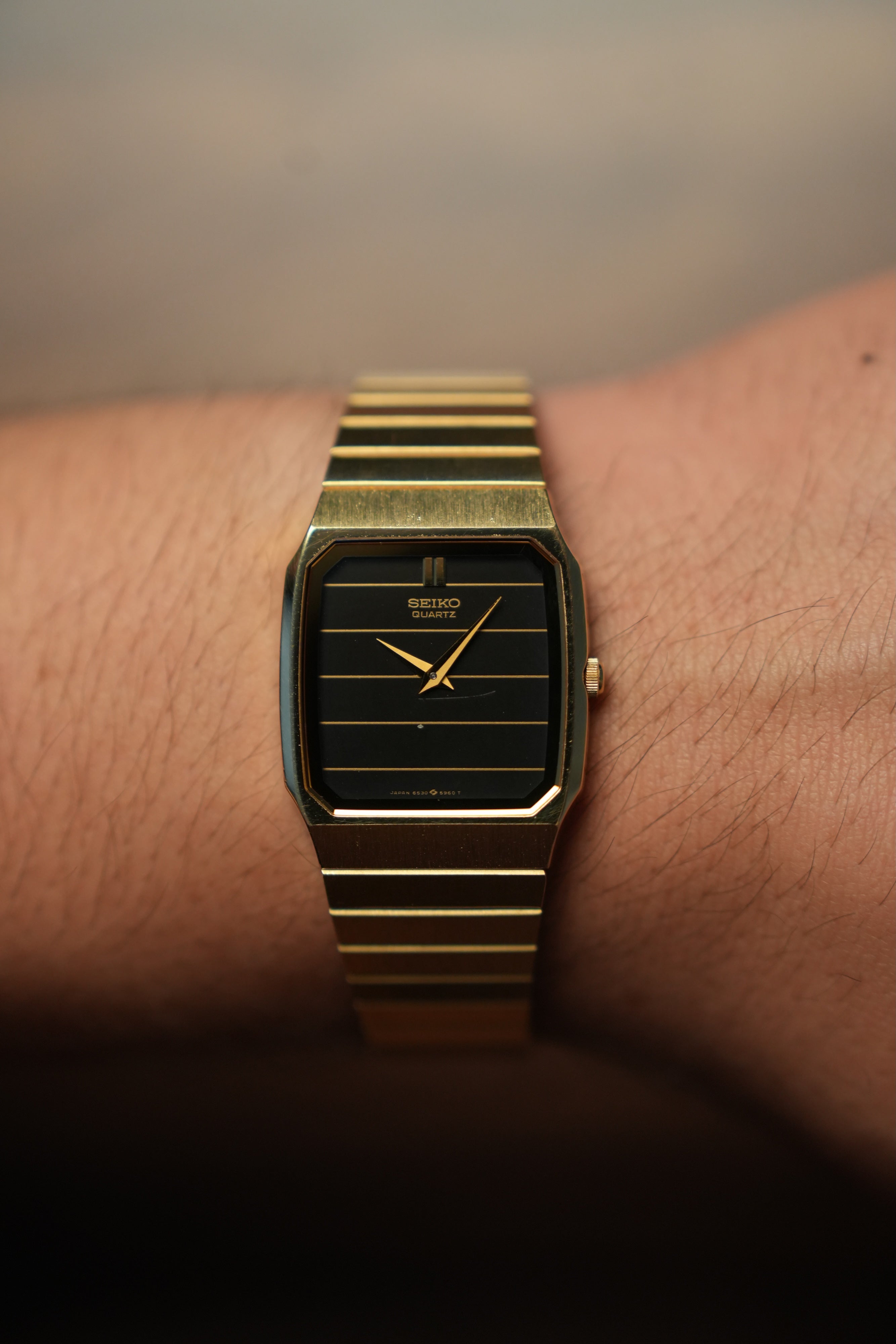 1985 Seiko Tank Lined Black Gold Dial 6530-5540 (Mint)