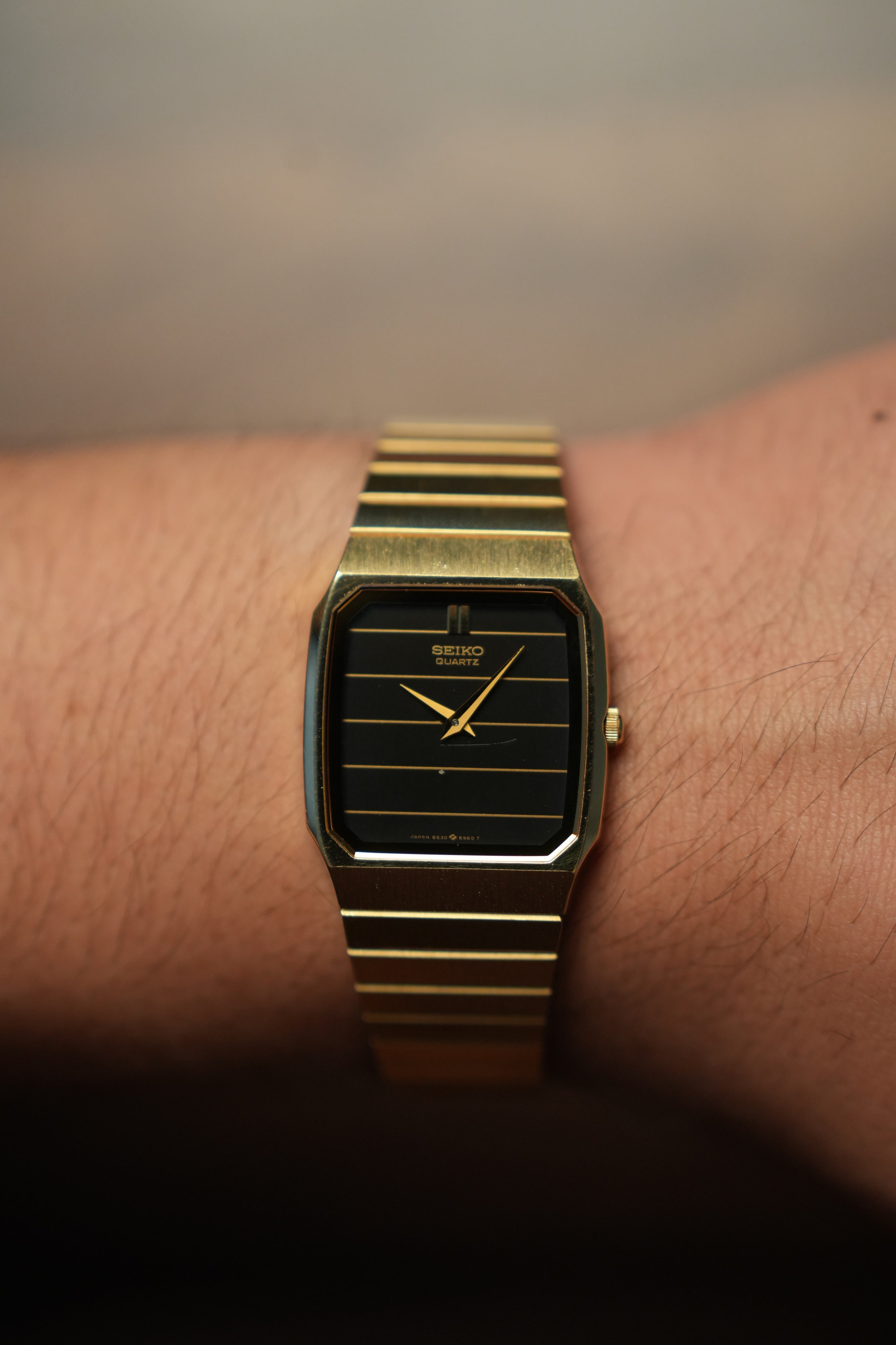 1985 Seiko Tank Lined Black Gold Dial 6530-5540 (Mint)