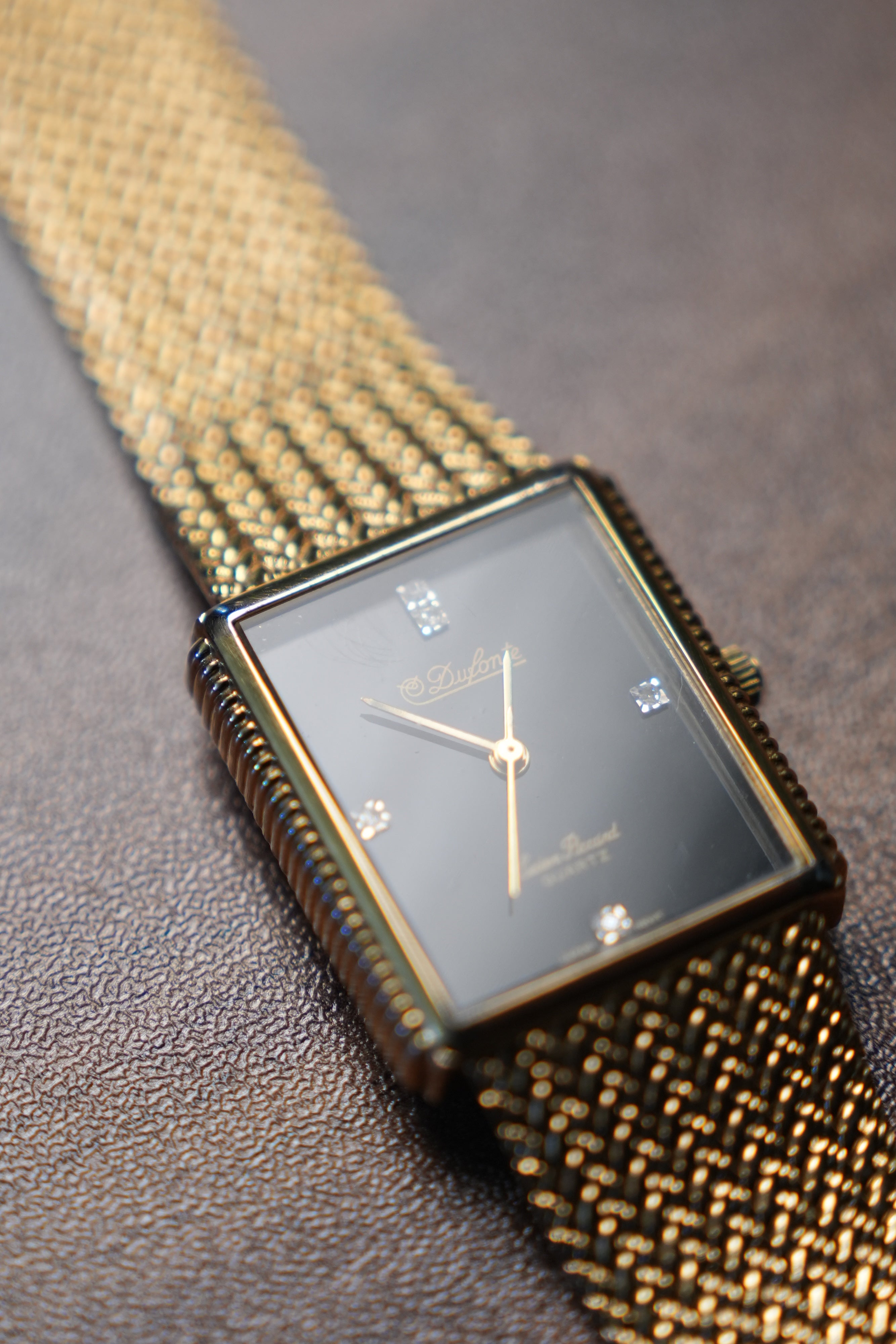 Dufonte Tank Gold Black Dial Diamonds
