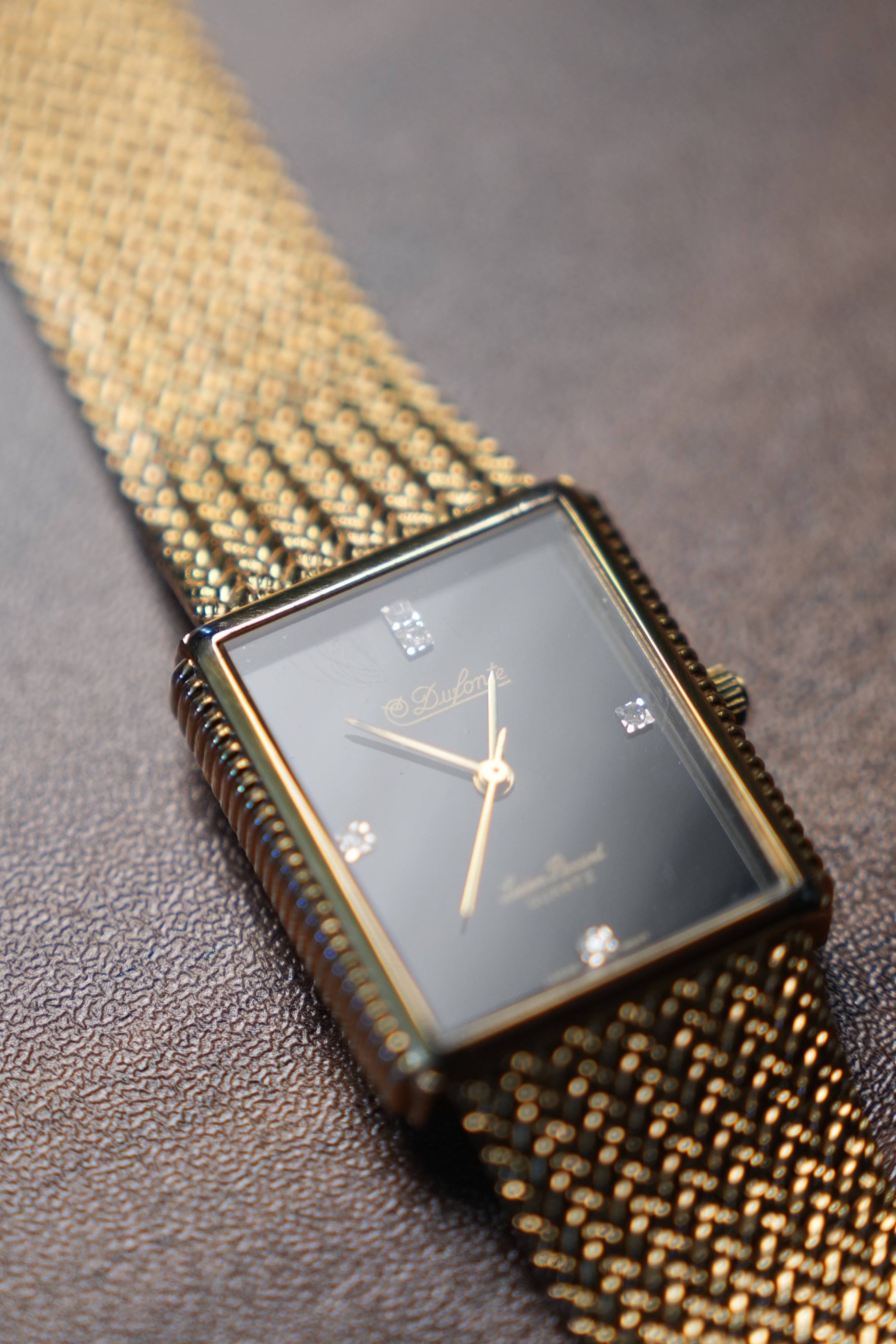 Dufonte Tank Gold Black Dial Diamonds