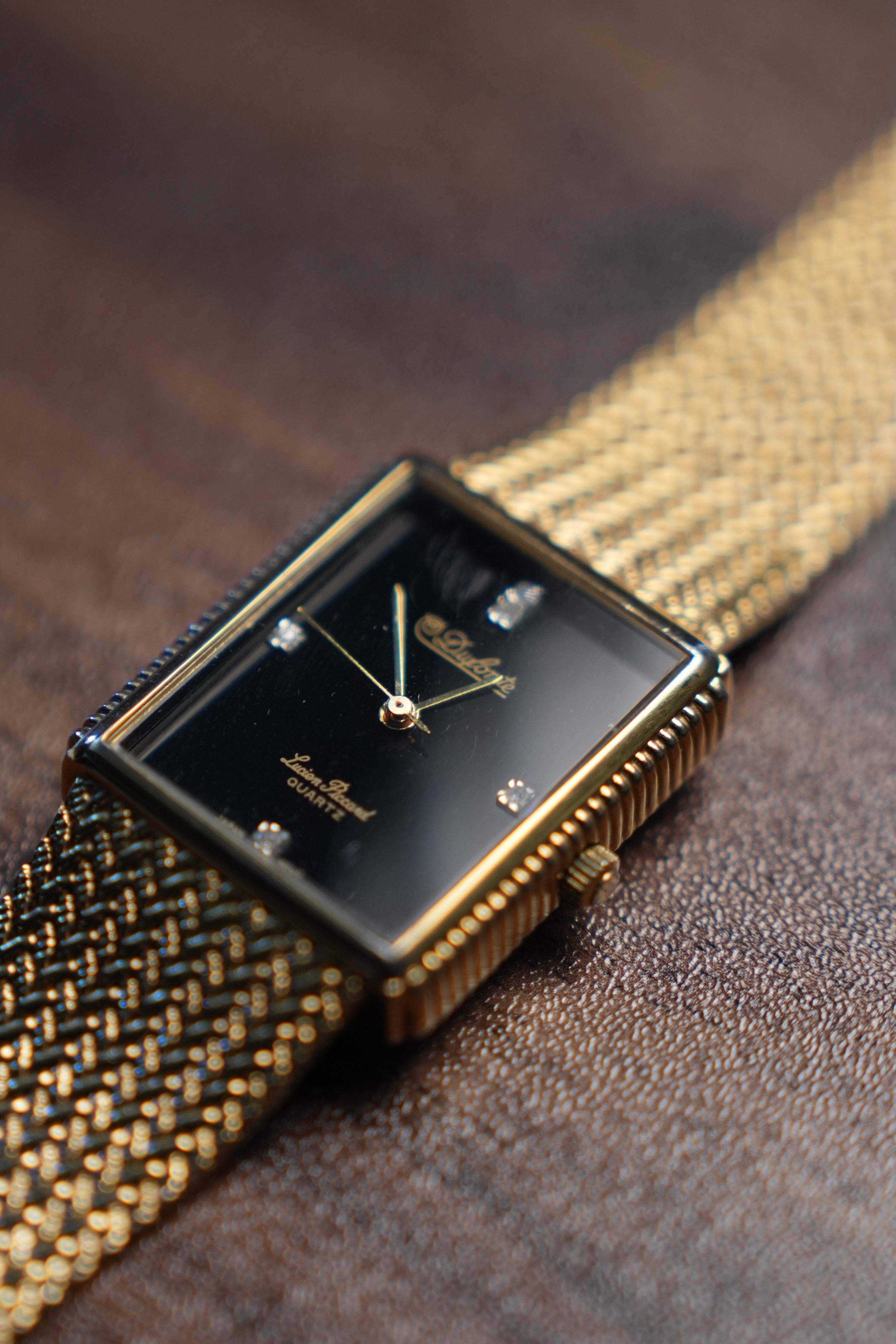 Dufonte Tank Gold Black Dial Diamonds