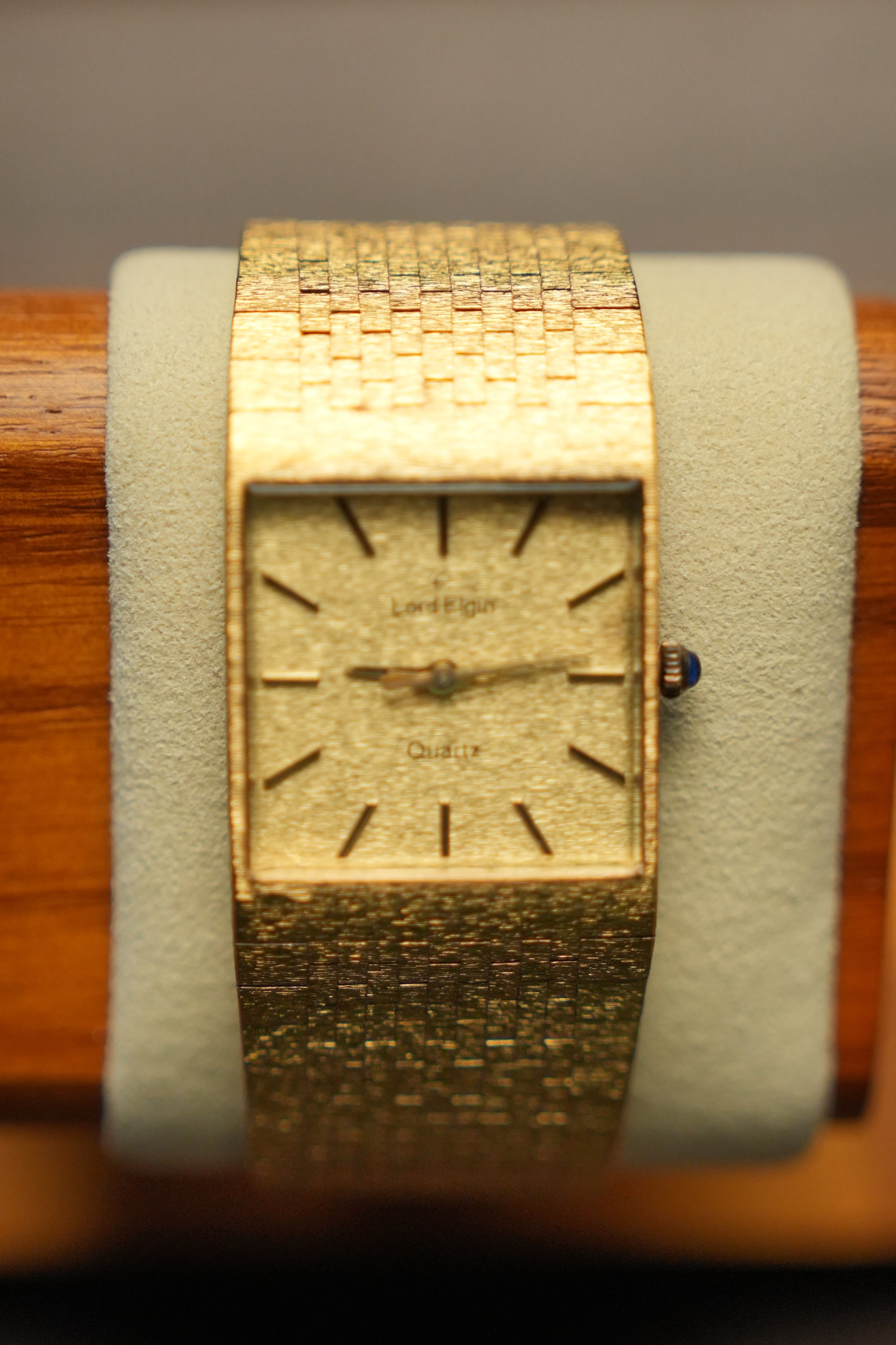 LORD ELGIN Quartz Tank Gold Dial Mint Swiss Movement 1970